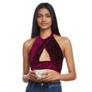 Michael Costello x REVOLVE Spencer Velvet Halter Top Red Burgundy NWT - Size XS